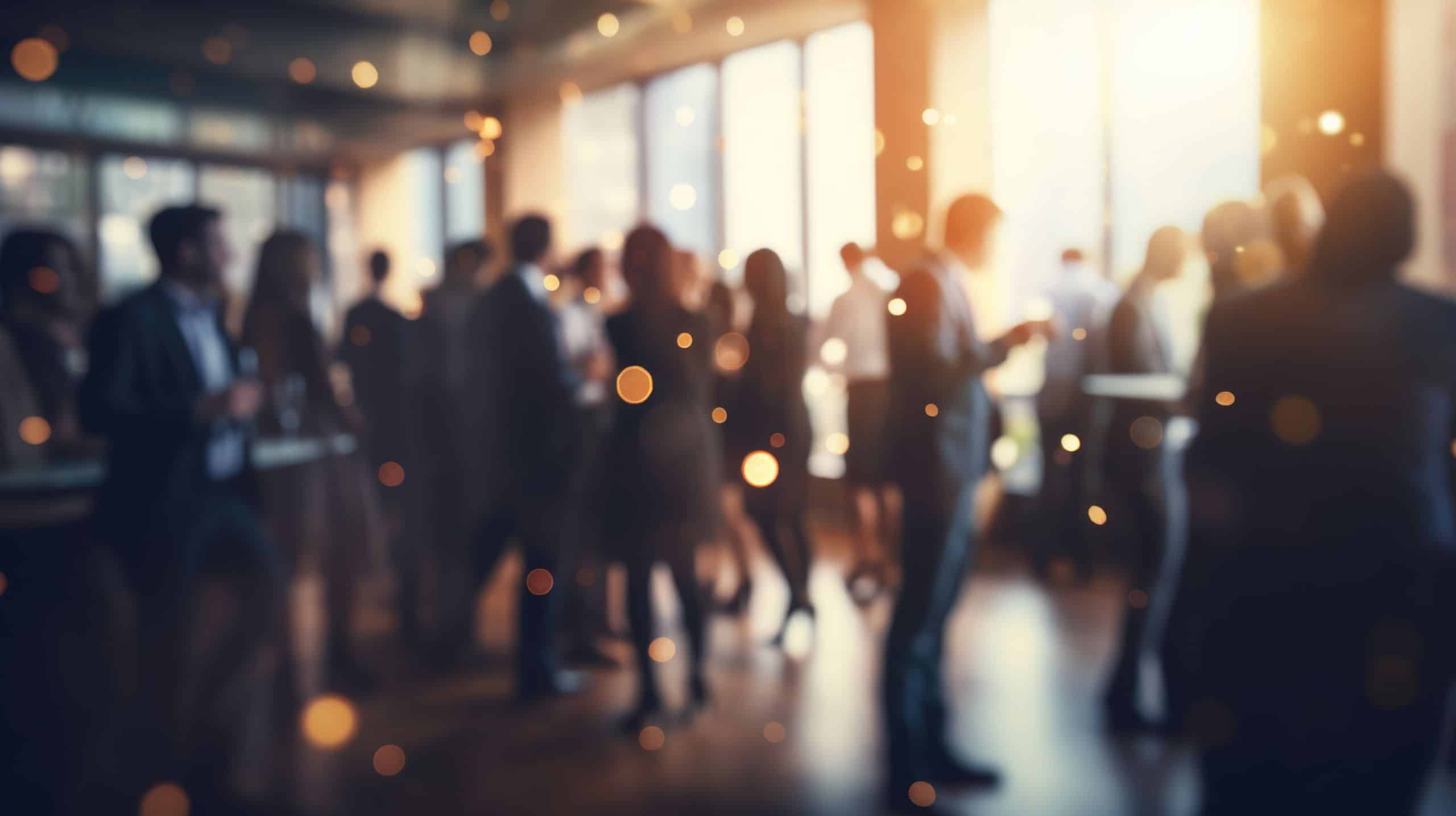 Blurred shot of business people at party in office center